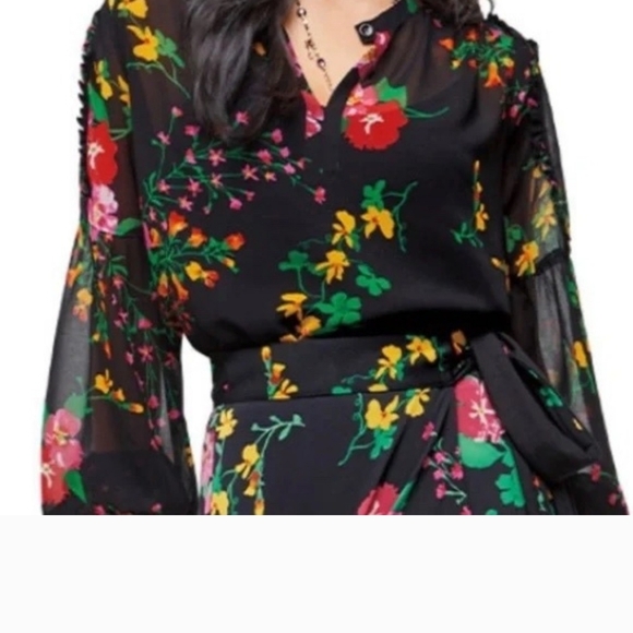 CAbi Tops - CAbi Black Floral Sheer Blouse
